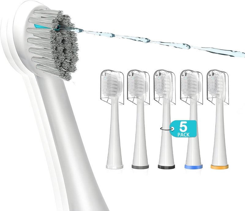 ZoCCee Replacement Brush Heads for Waterpick Sonic Fusion 2.0 Flossing Toothbrush with Cover, Compact, 5 Count White, Soft Bristles, Compact Size - Image 1